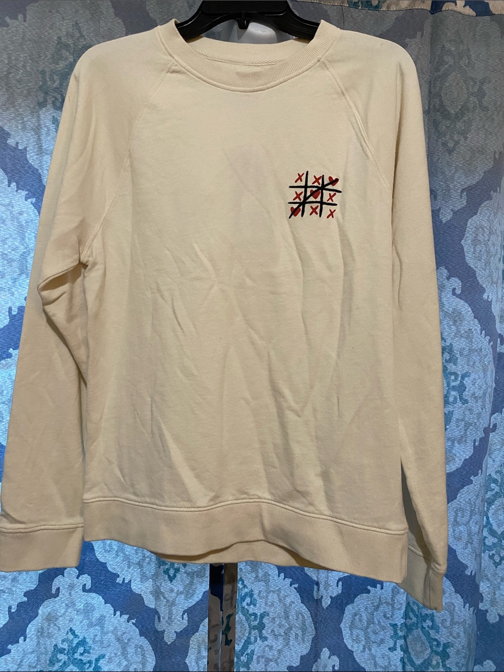 Goodfellow & Co Cream Crewneck Sweater with Tic-Tac-Toe Embroidery